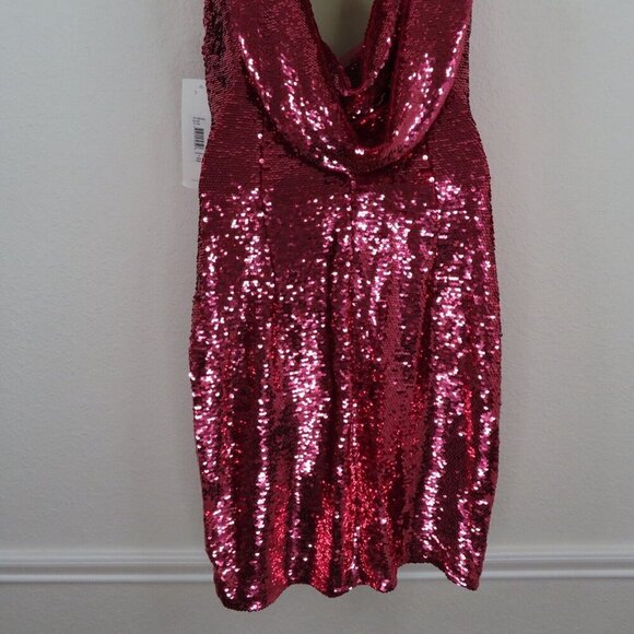 Love Theia Womens 10 Pink Sequin Draped Back Sleeveless Sheath Dress 9212238 NEW - Picture 7 of 12